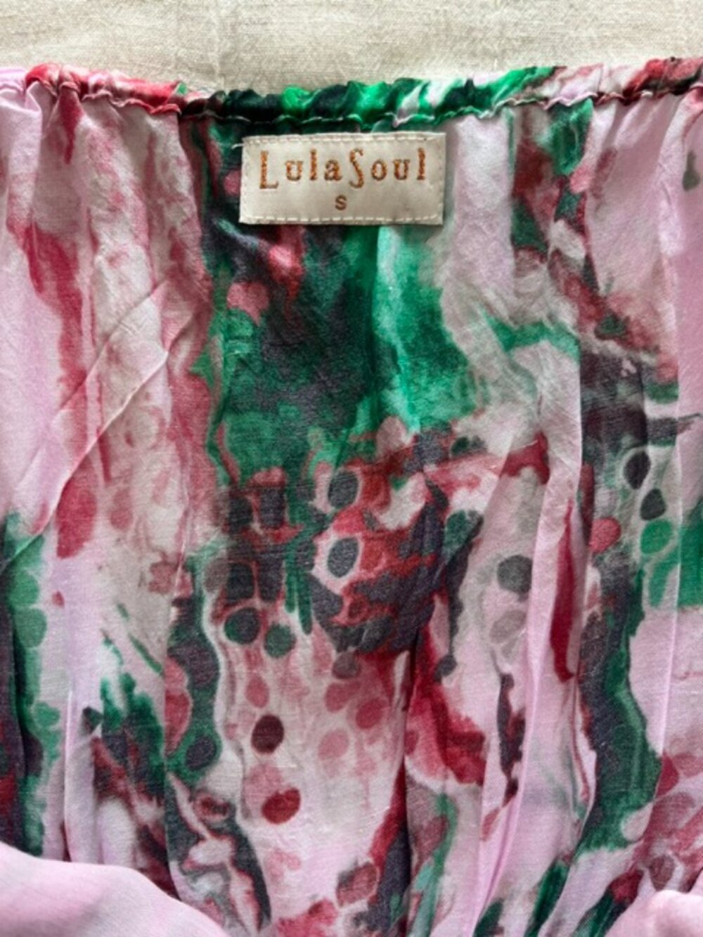 Lula Soul Halter Maxi Dress in Pink Watercolor | Size Small - Picture 3 of 12